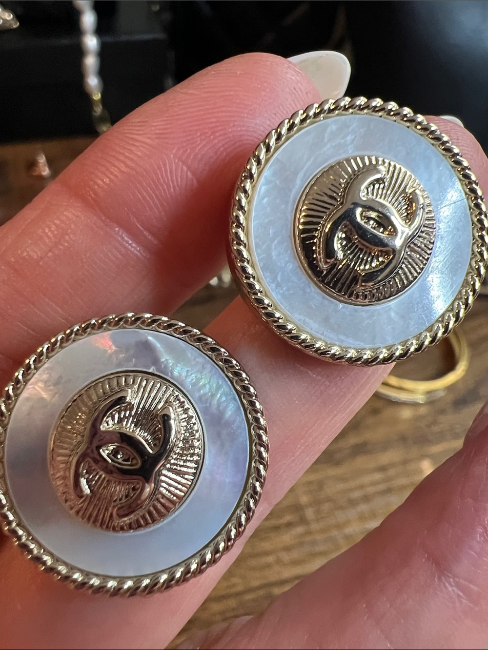 Gold and White Mother of Pearl Earring